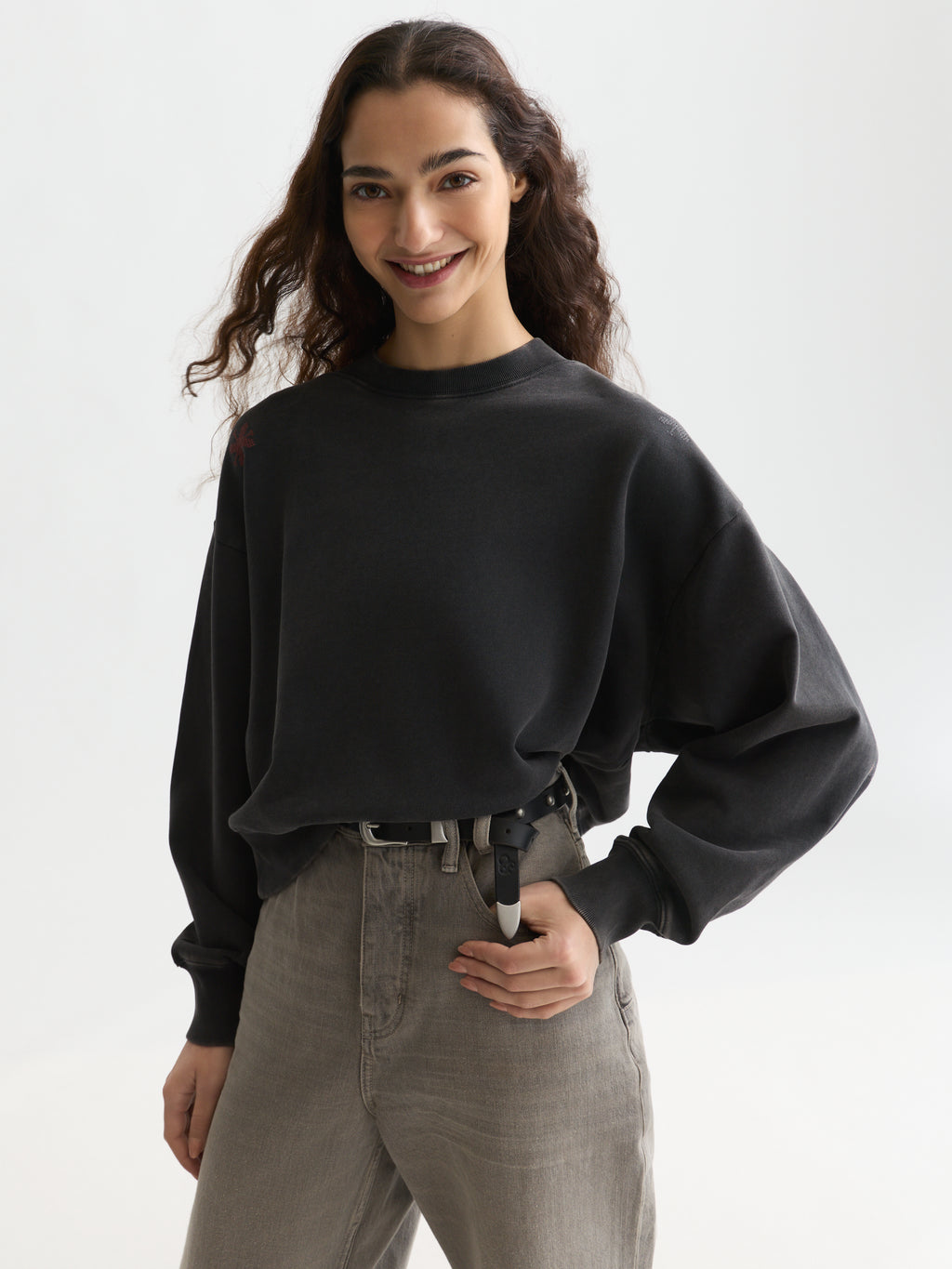 Washed sweatshirt with embroidery