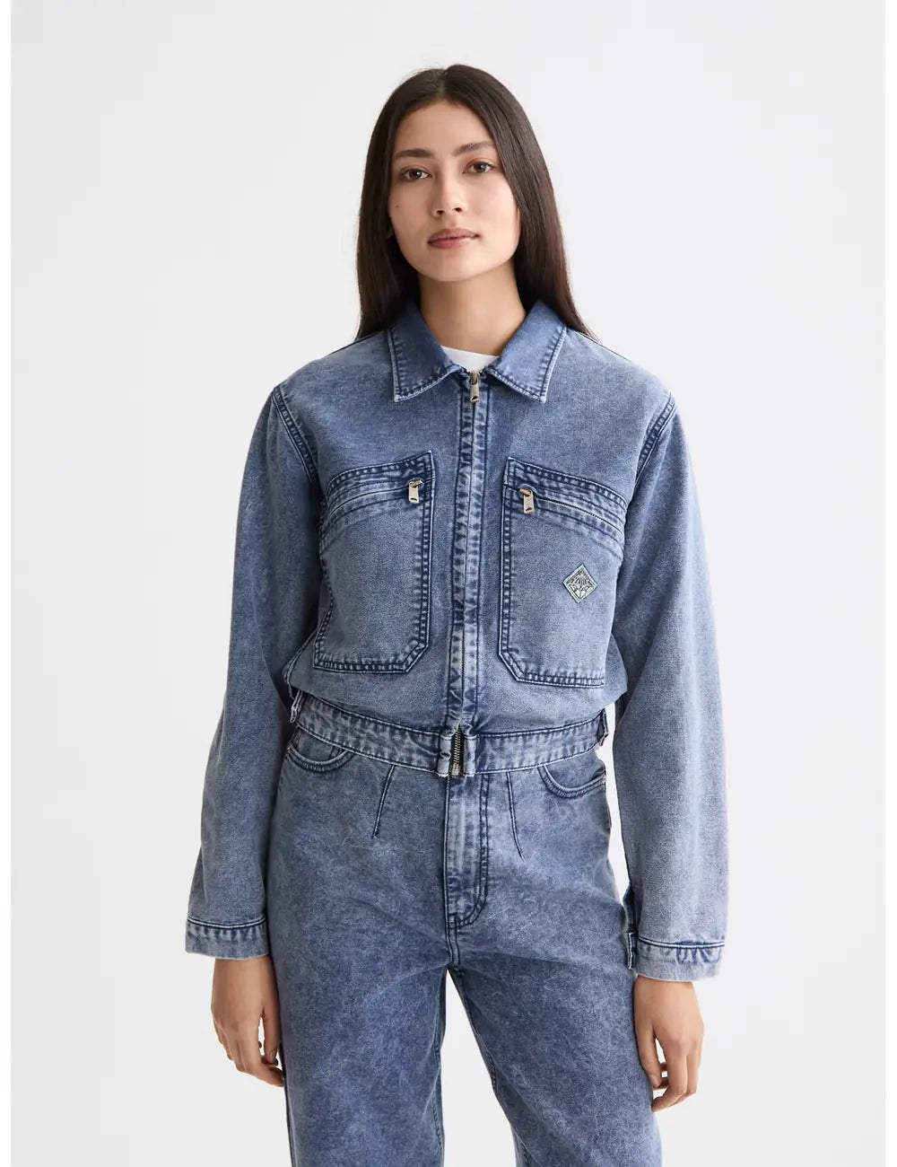 Denim Canvas Jacket close-up on model showing fit and detail by Scotch & Soda