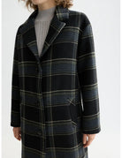 Wool Coat Check close-up on model showing fit and detail by Scotch & Soda