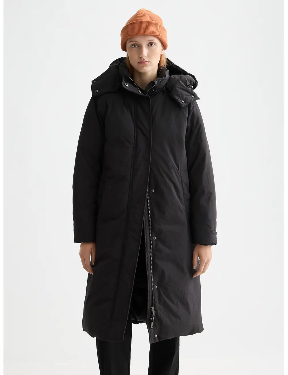 Longline Puffer Coat close-up on model showing fit and detail by Scotch & Soda