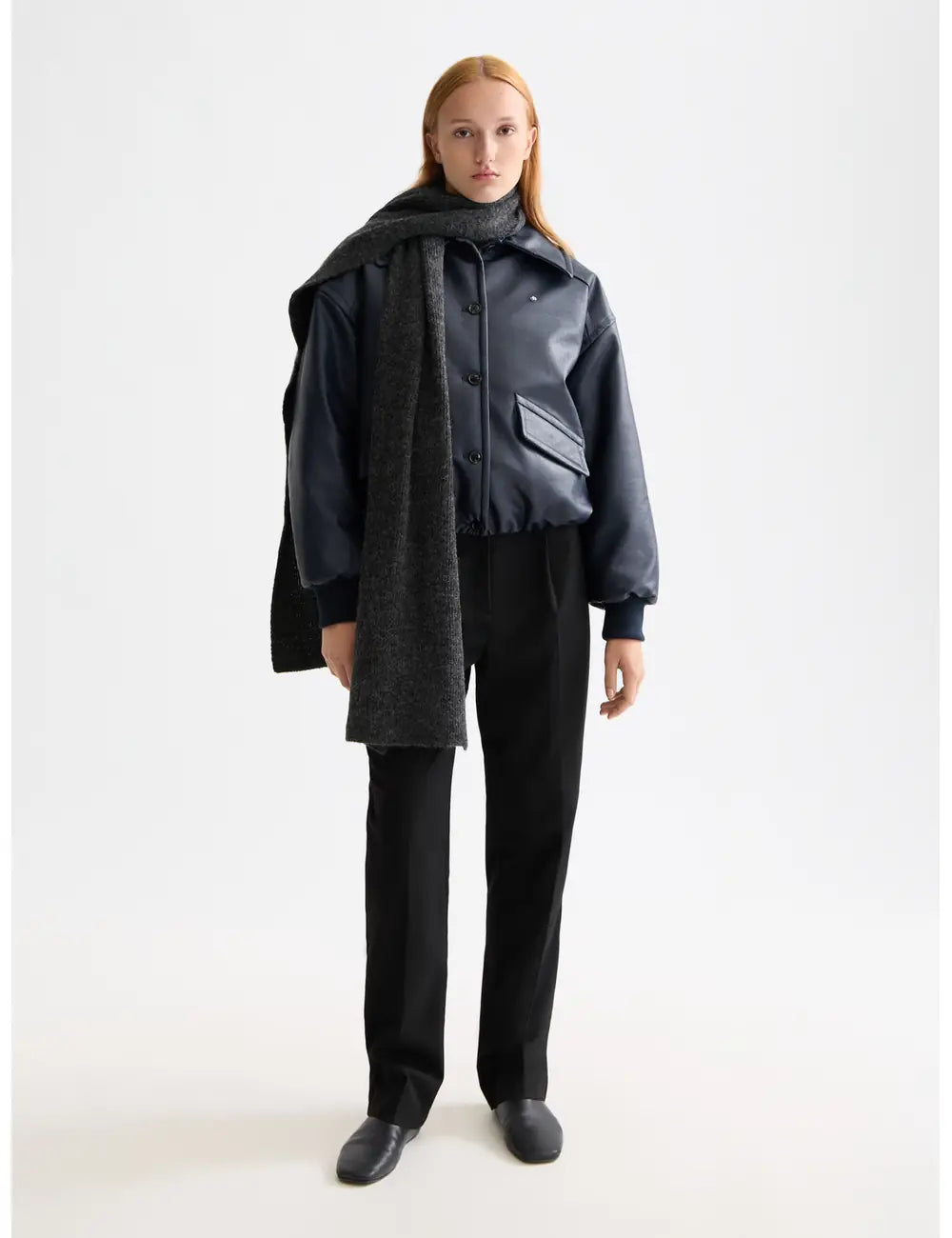 Faux Leather Bomber full model shot showing overall fit by Scotch & Soda