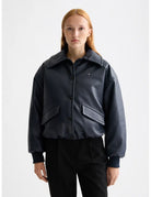 Faux Leather Bomber close-up on model showing fit and detail by Scotch & Soda