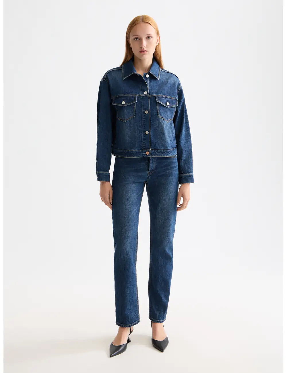 Cropped Denim Jacket full model shot showing overall fit by Scotch & Soda