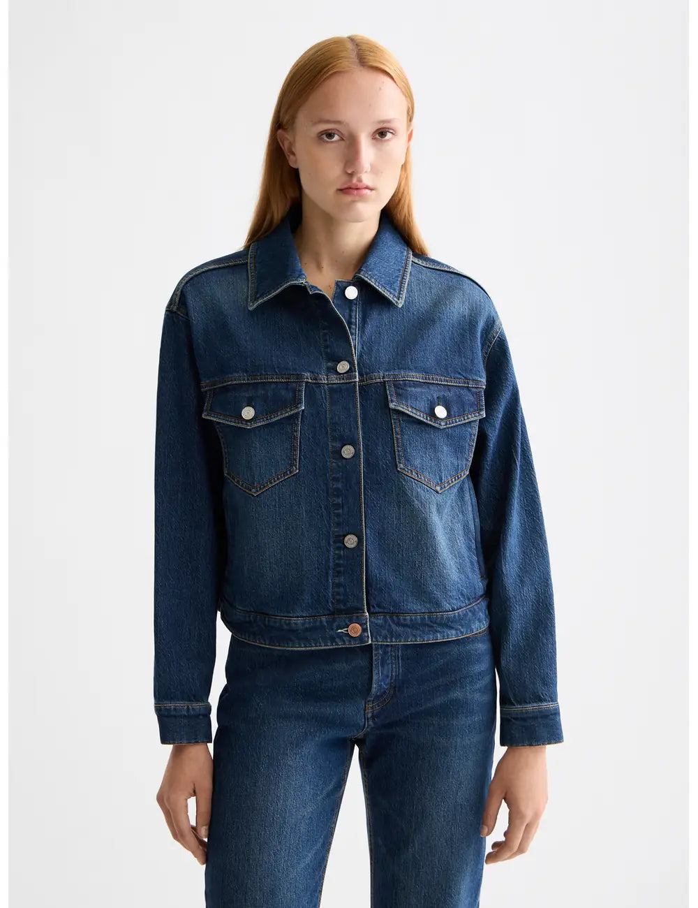 Cropped Denim Jacket close-up on model showing fit and detail by Scotch & Soda