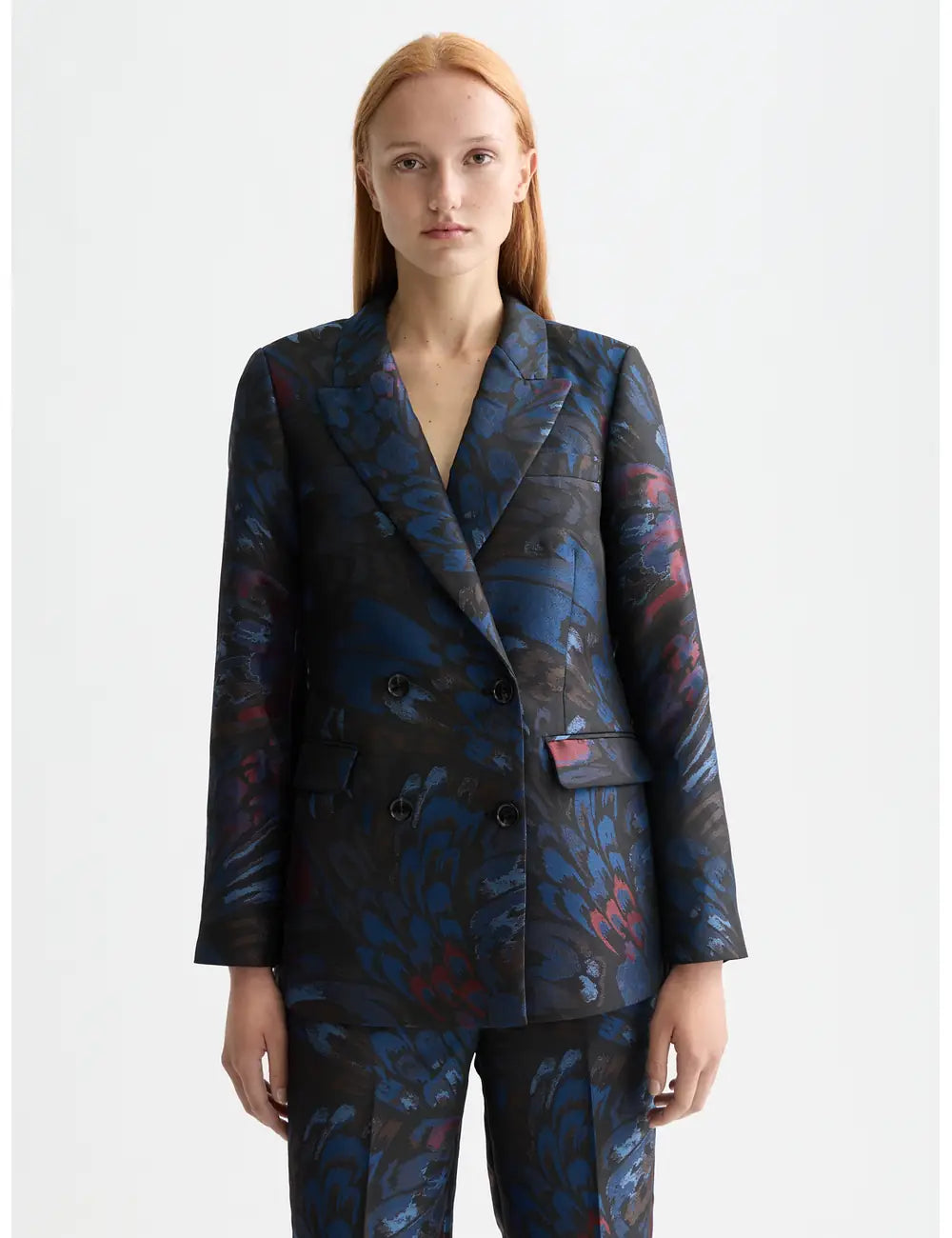 Jacquard Blazer Pheasant close-up on model showing fit and detail by Scotch & Soda