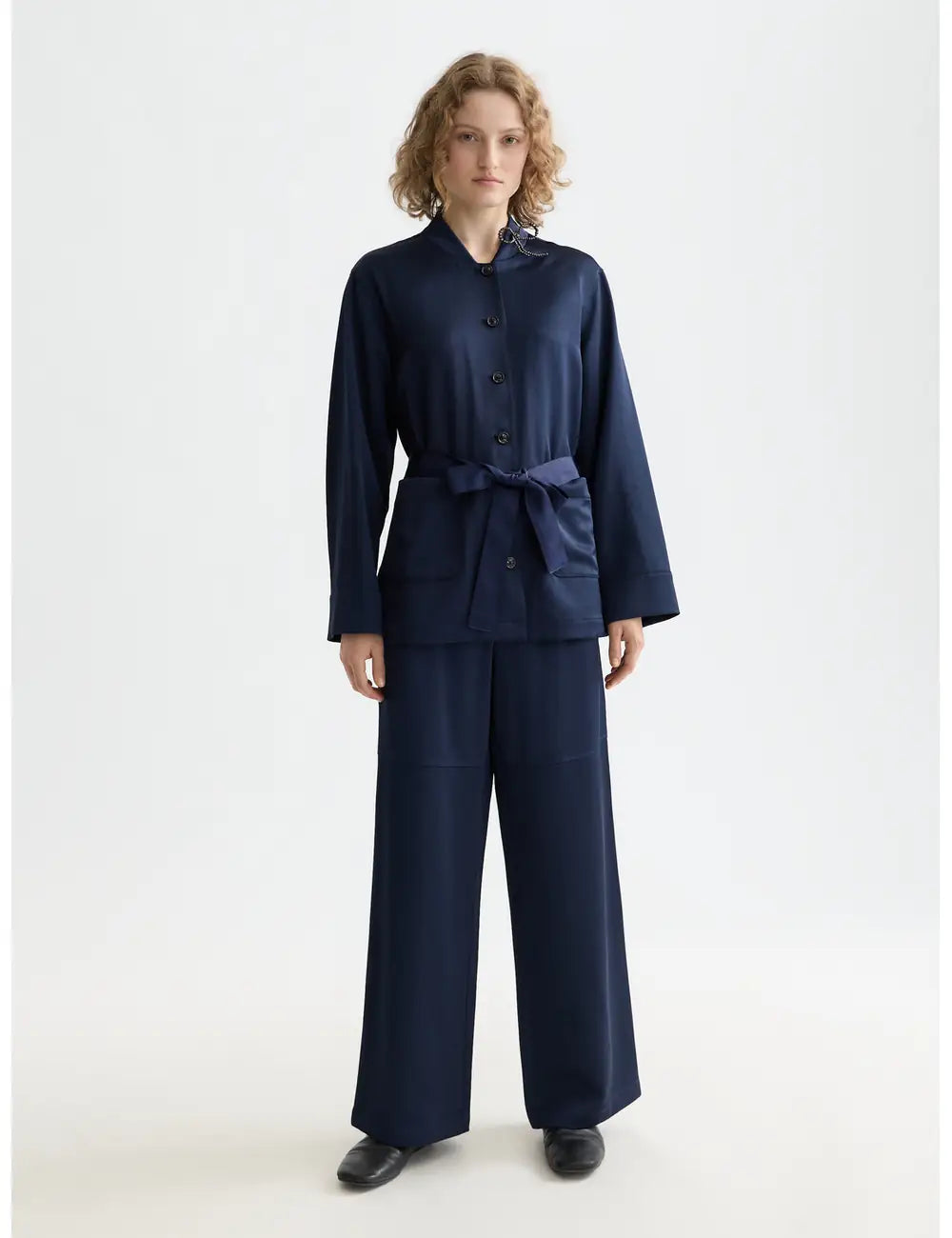 Satin Blazer Peacoat full model shot showing overall fit by Scotch & Soda