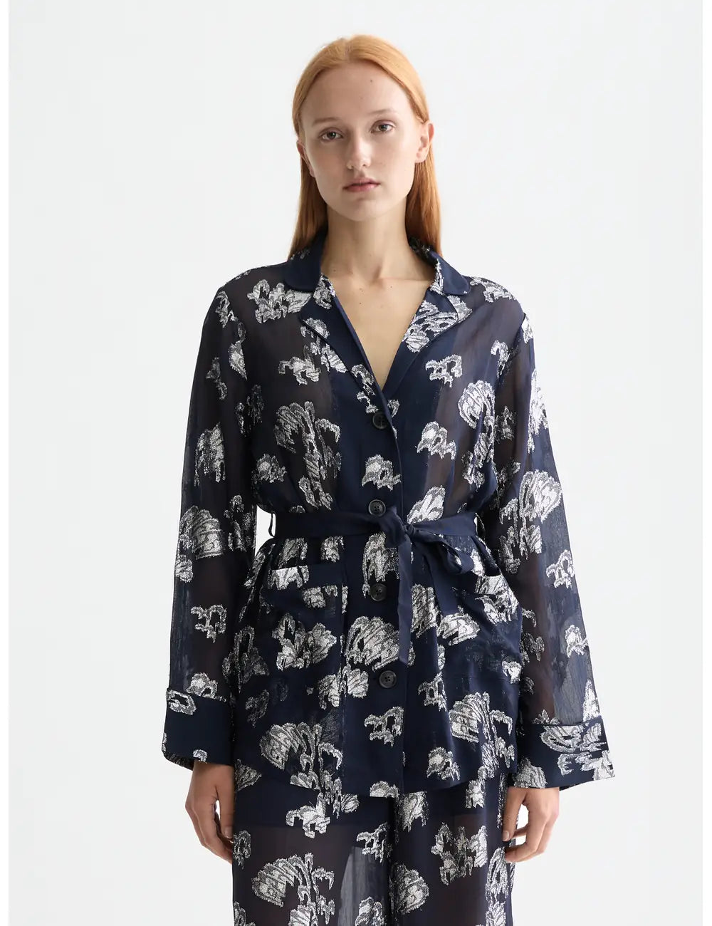 Festive Pyjama Blazer close-up on model showing fit and detail by Scotch & Soda