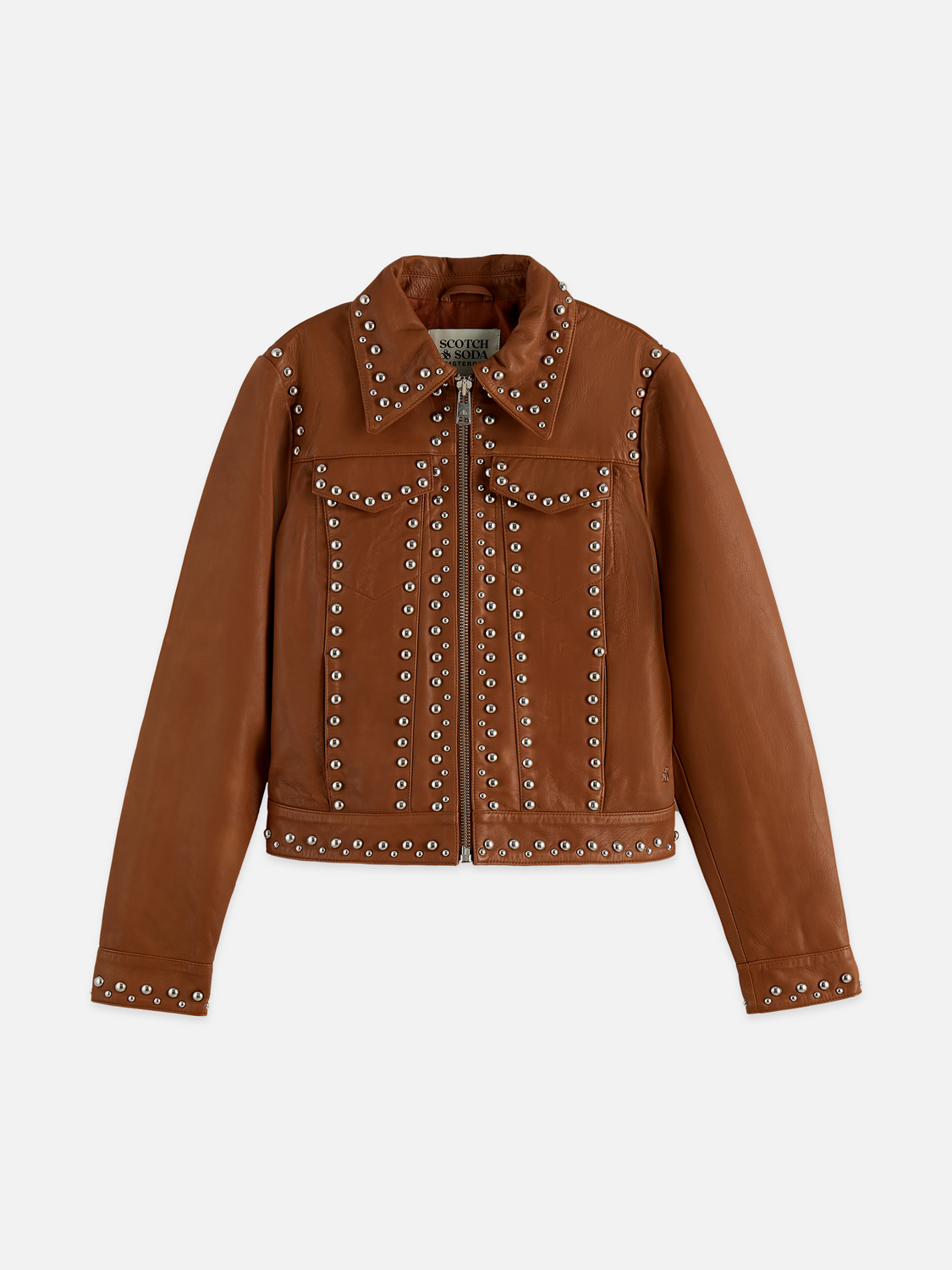 Studded leather trucker