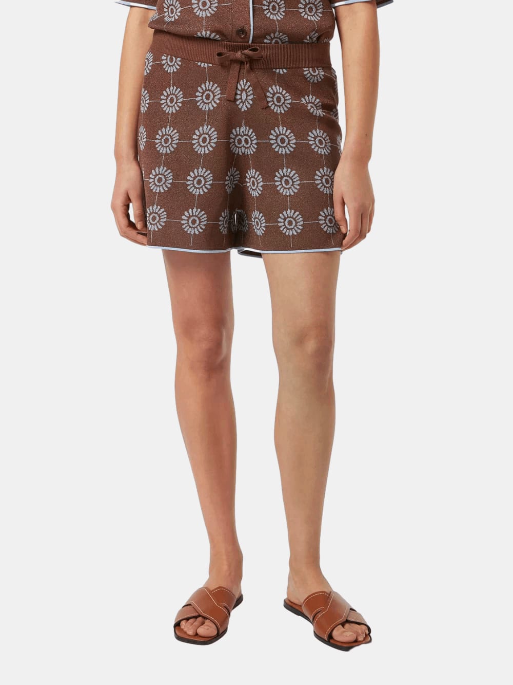 Jacquard Knitted Shorts (Open Brown) detail shot of fabric and craftsmanship by Scotch & Soda
