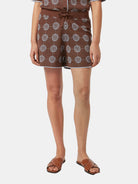 Jacquard Knitted Shorts (Open Brown) detail shot of fabric and craftsmanship by Scotch & Soda