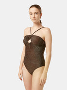Lurex Swimsuit (Open Brown) detail shot of fabric and craftsmanship by Scotch & Soda