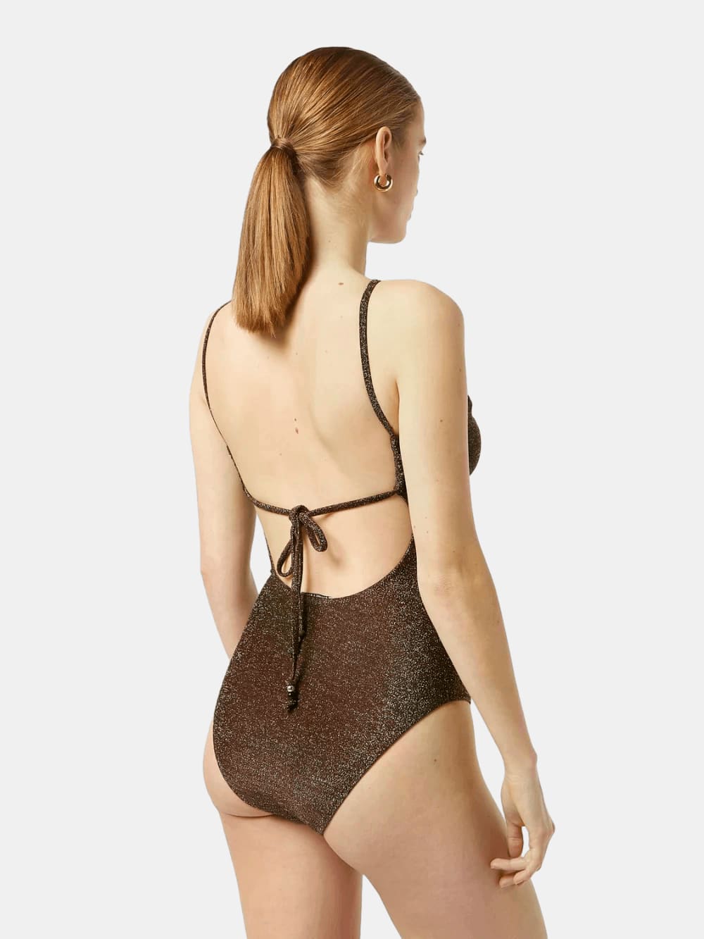 Lurex Swimsuit (Open Brown) back view showing fit and finish by Scotch & Soda