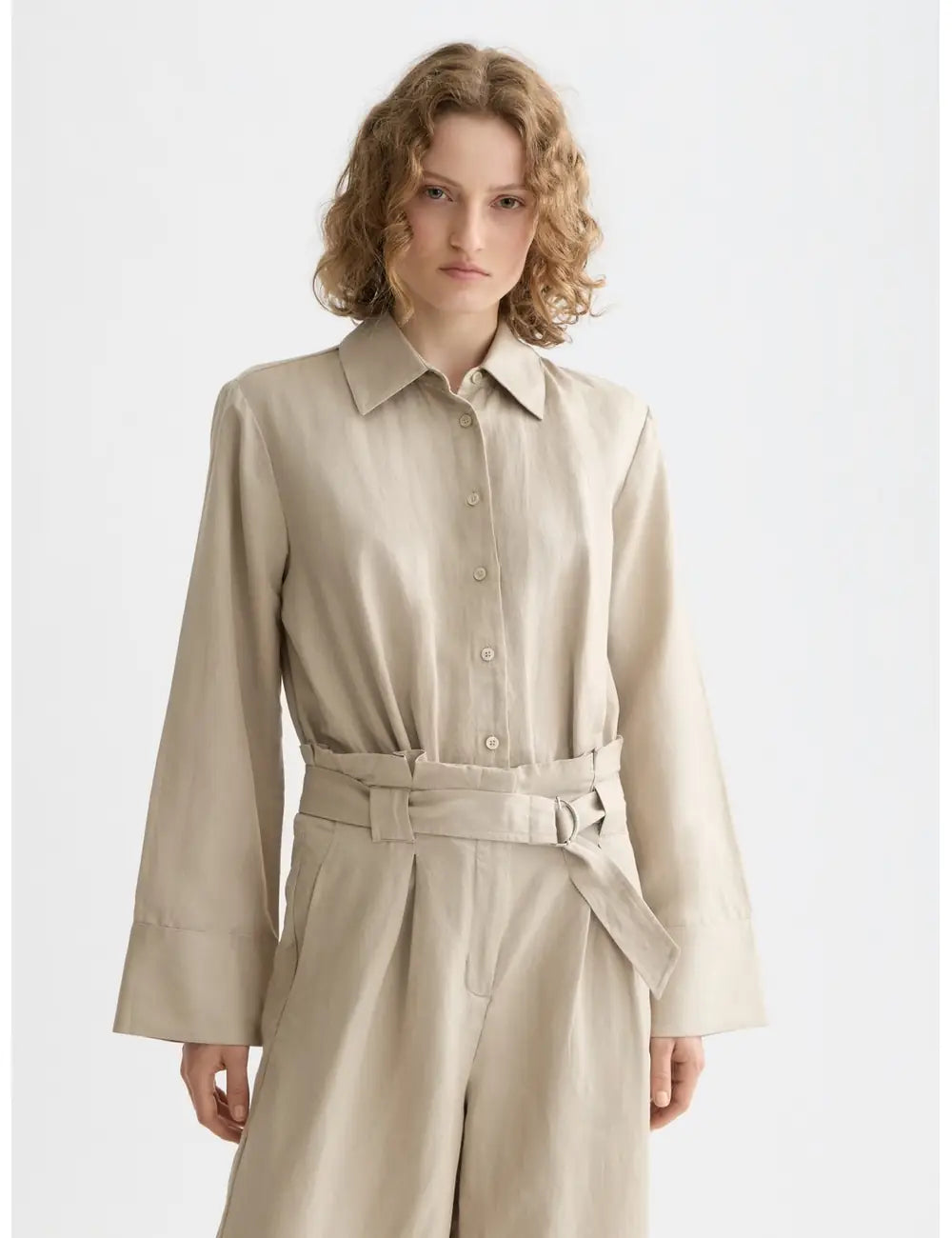 Daisy Jumpsuit Plaza close-up on model showing fit and detail by Scotch & Soda