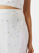 Beaded Tube Midi Skirt (Open White) detail shot of fabric and craftsmanship by Scotch & Soda
