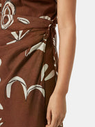 Linen Blend Printed Wrap Skirt (Open Brown) detail shot of fabric and craftsmanship by Scotch & Soda