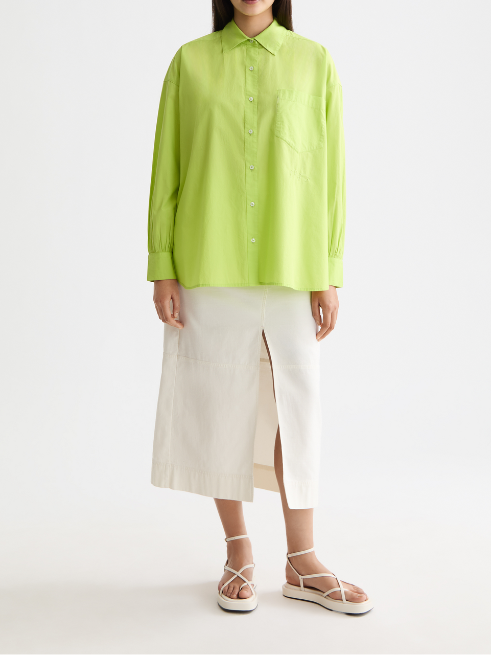 Workwear midi skirt with front slit
