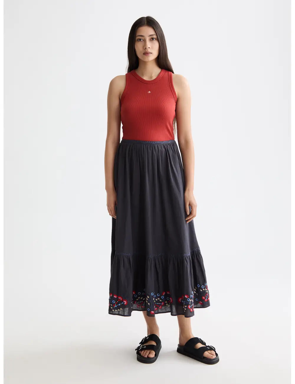 Embroidered Maxi Skirt full model shot showing overall fit by Scotch & Soda