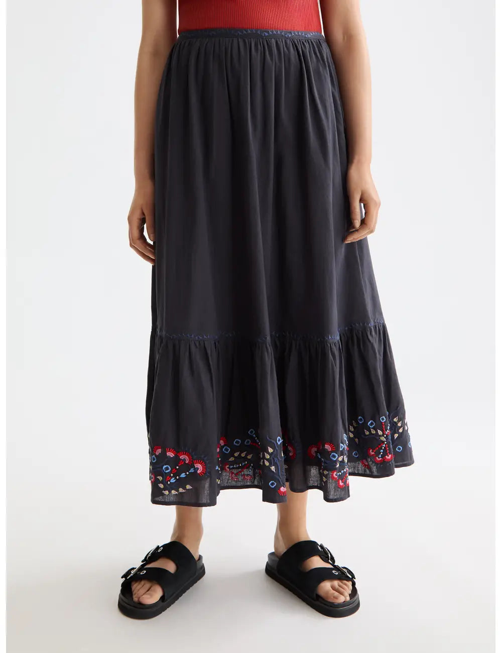 Embroidered Maxi Skirt close-up on model showing fit and detail by Scotch & Soda