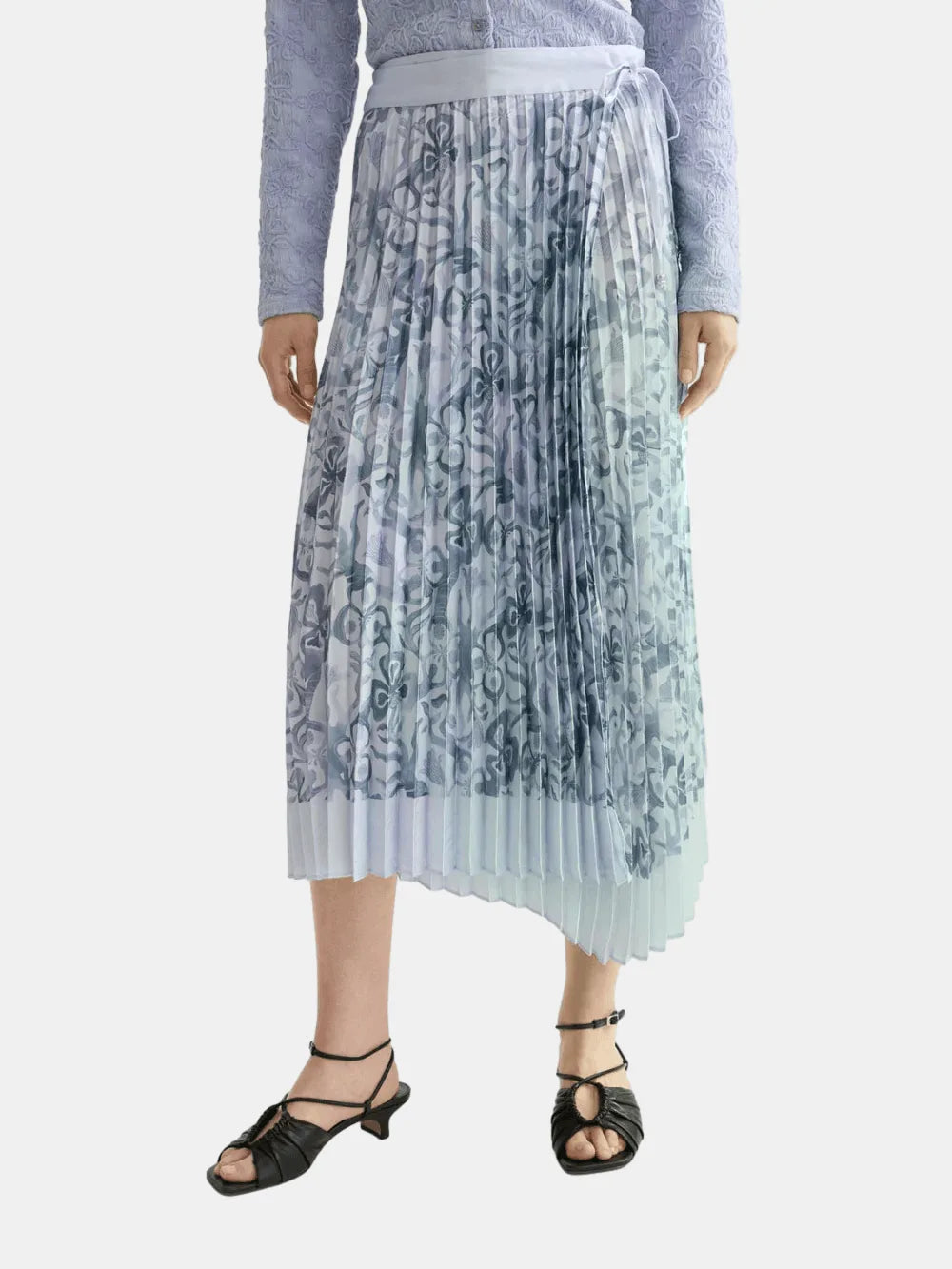 asymmetrical-pleated-wrap-midi-skirt side view by Scotch & Soda