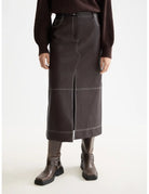 Faux Leather Midi Skirt close-up on model showing fit and detail by Scotch & Soda