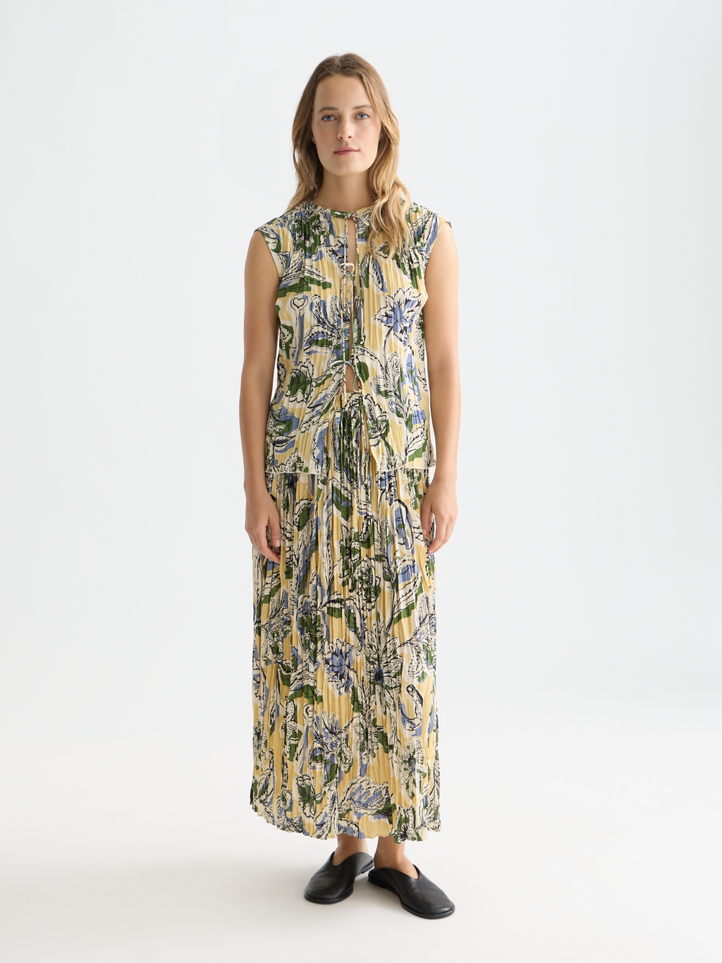 Printed pleat skirt