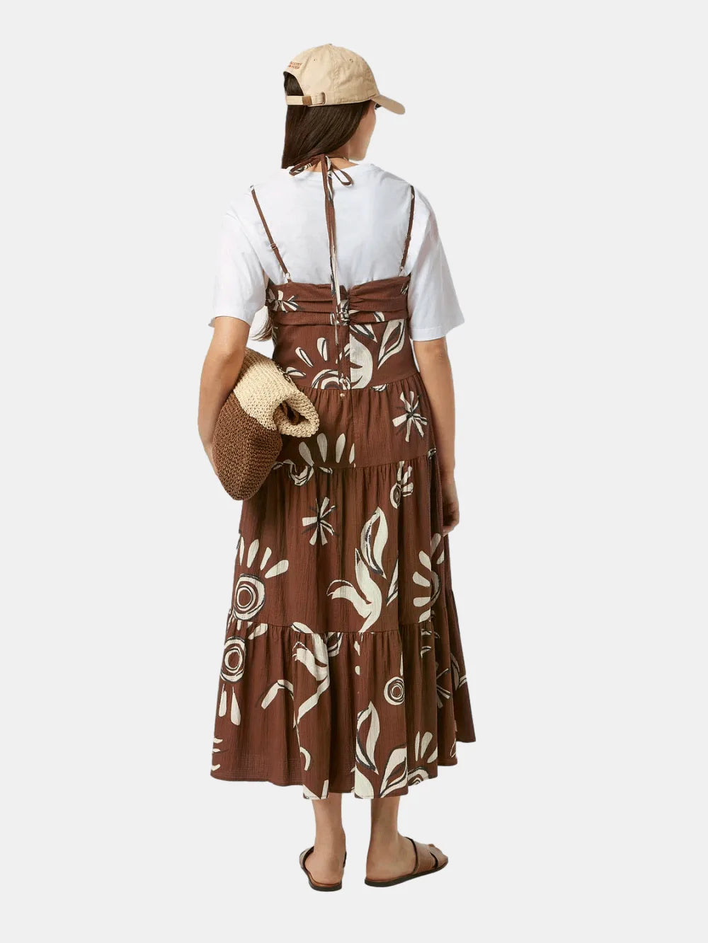 Cotton Seersucker Midi Dress (Open Brown) back view showing fit and finish by Scotch & Soda