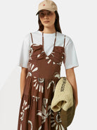 Cotton Seersucker Midi Dress (Open Brown) detail shot of fabric and craftsmanship by Scotch & Soda