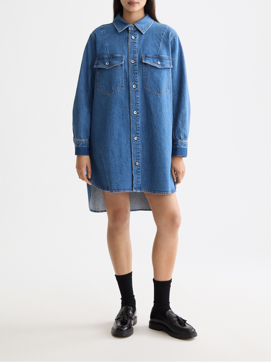 Washed denim mini shirtdress