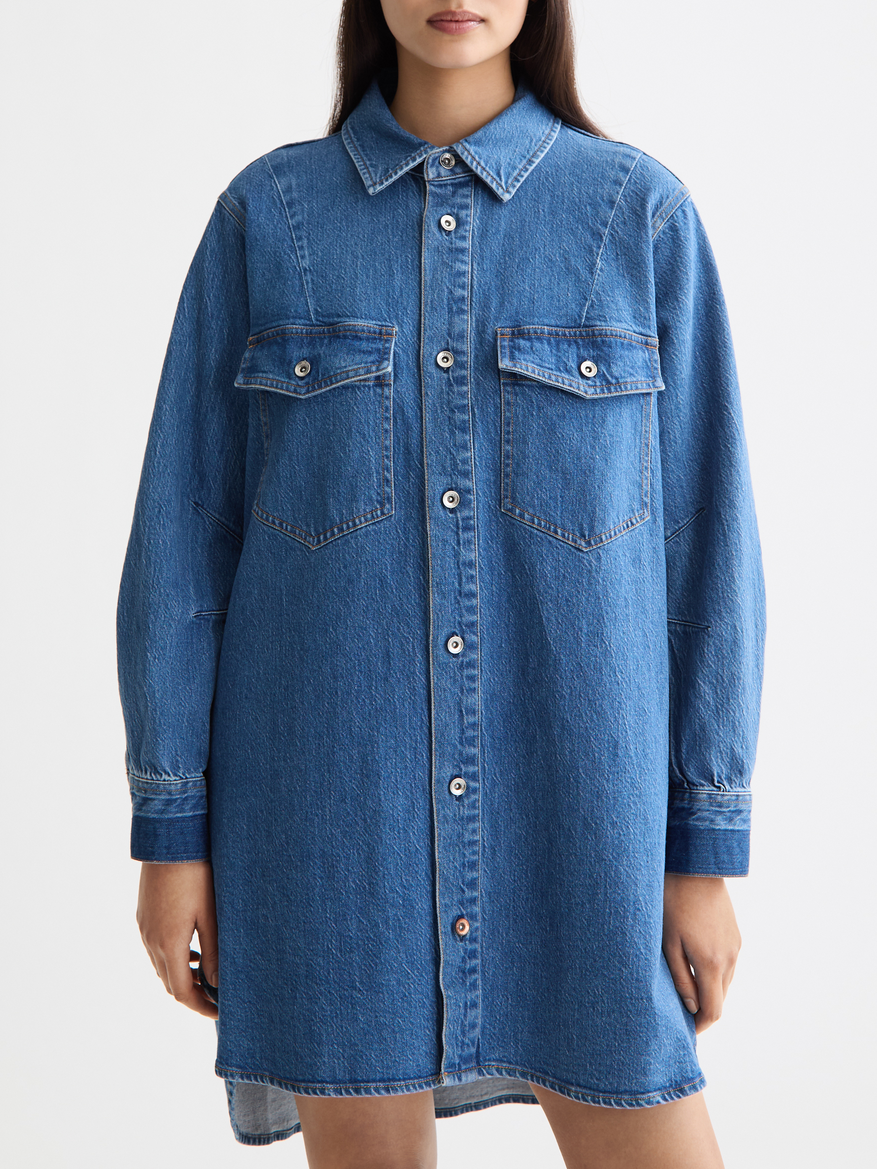 Washed denim mini shirtdress