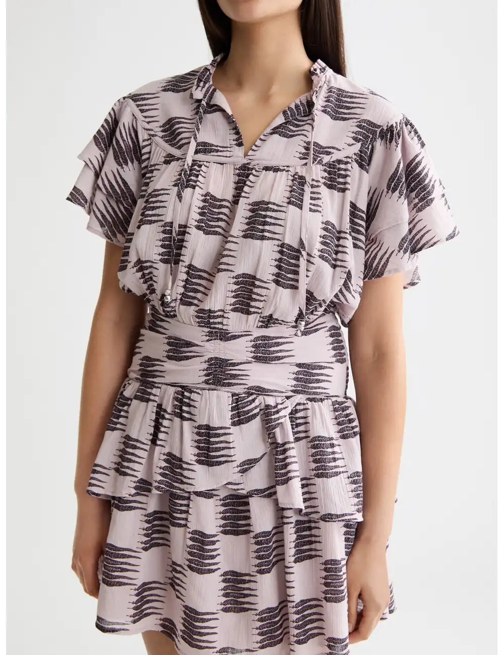 Ruffled Mini Dress close-up on model showing fit and detail by Scotch & Soda