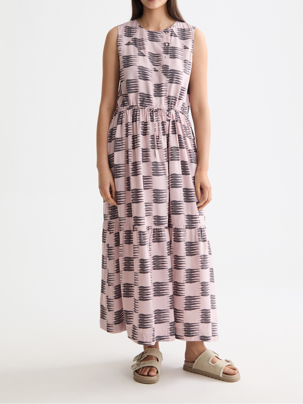Midi dress with gathered waist