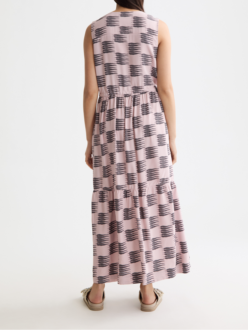 Midi dress with gathered waist