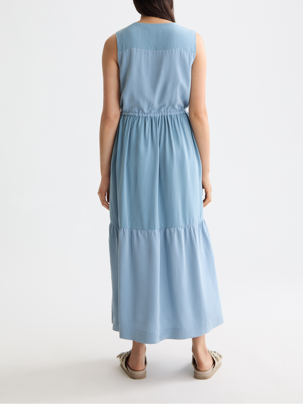 Midi dress with gathered waist