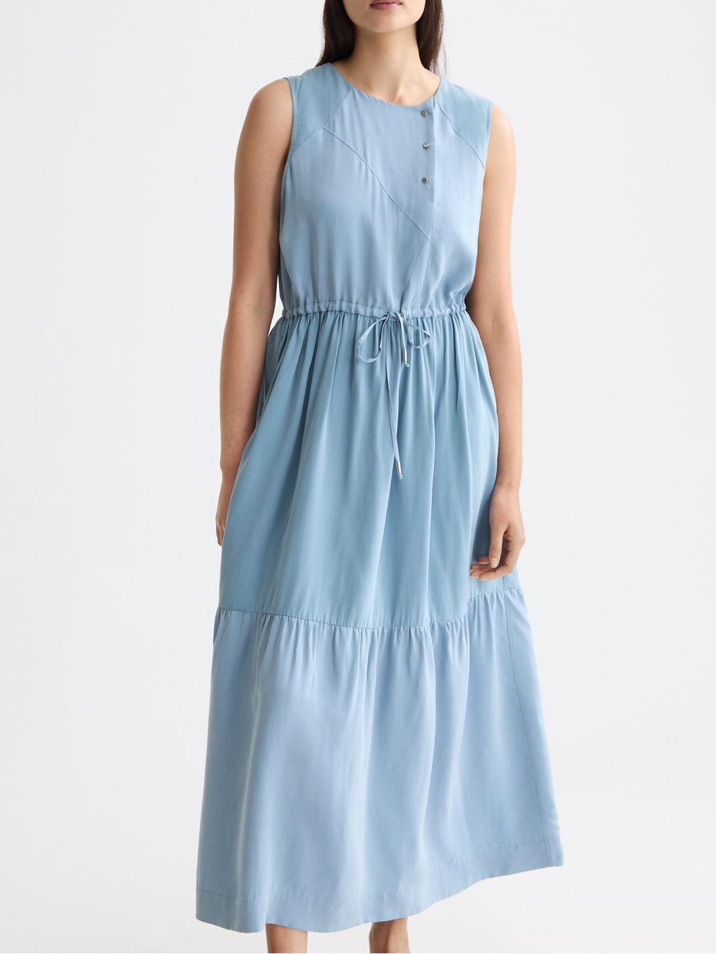 Midi dress with gathered waist
