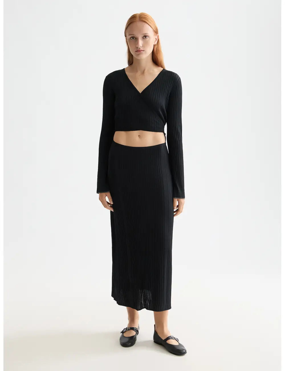 Skinny Rib Wrap Dress full model shot showing overall fit by Scotch & Soda