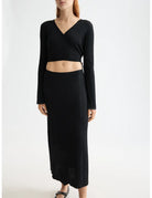 Skinny Rib Wrap Dress close-up on model showing fit and detail by Scotch & Soda