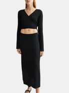 skinny-rib-knitted-wrap-dress detail shot by Scotch & Soda