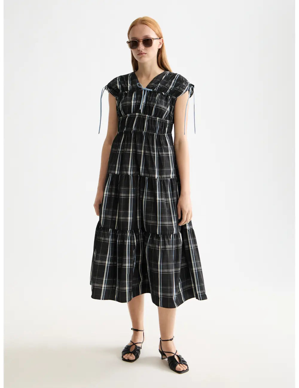 Gathered Taffeta Dress full model shot showing overall fit by Scotch & Soda