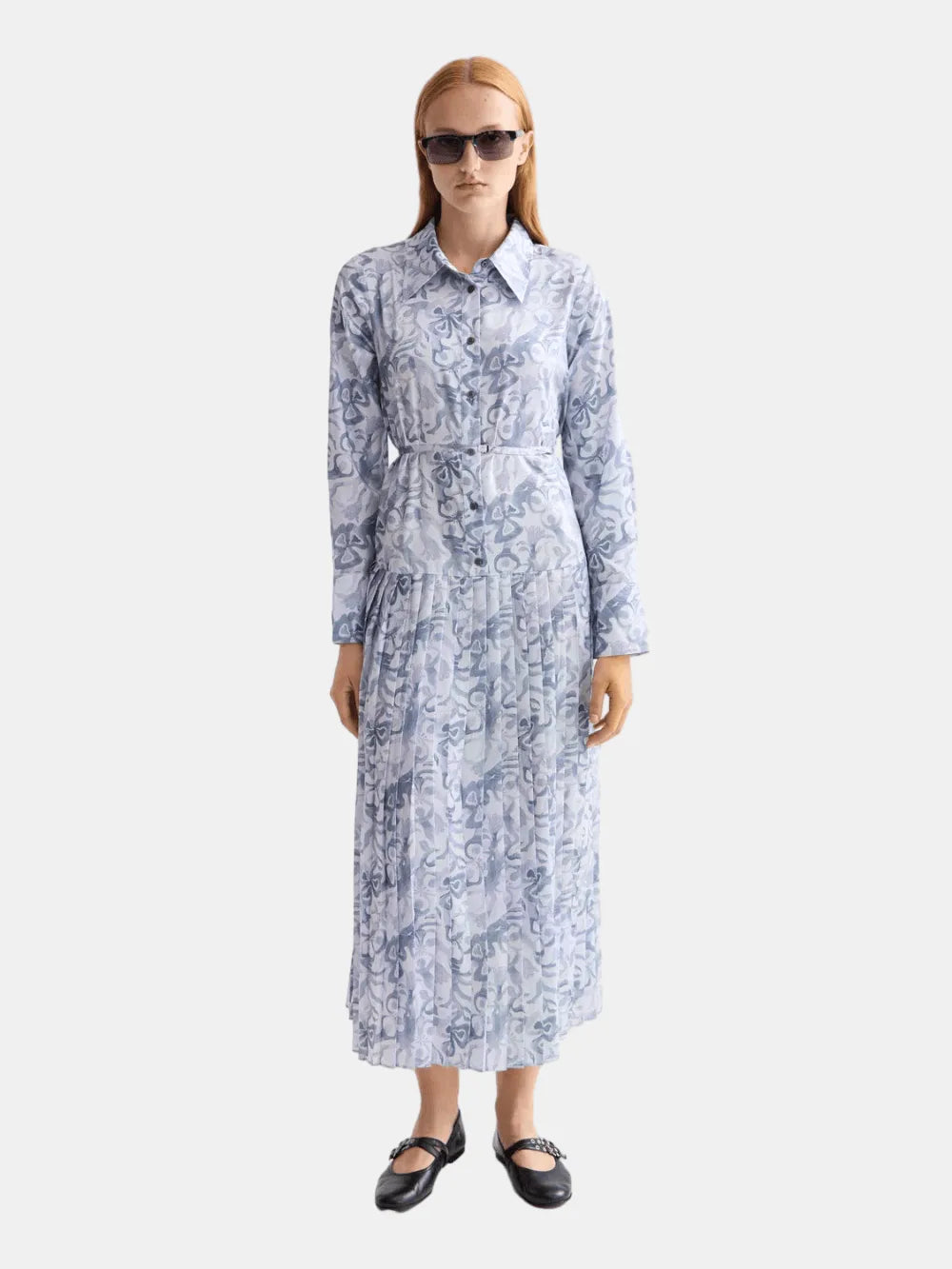Belted Shirt Midi Dress With Pleated Hem - Scotch & Soda