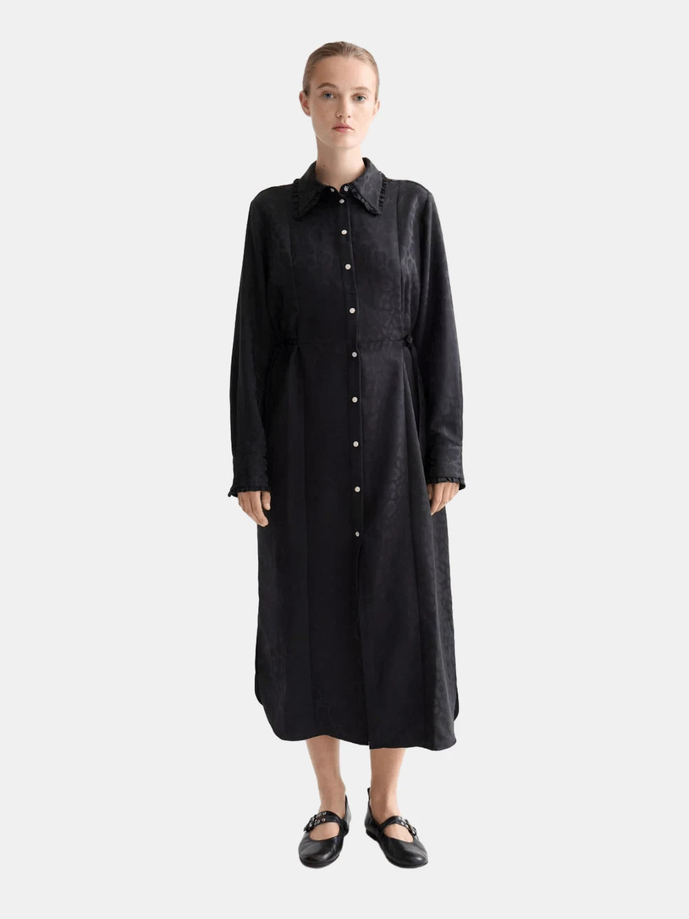 Midi Shirt Dress With Tied Waist And Ruffles - Scotch & Soda