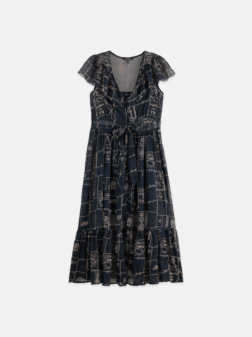 Cross-stitch embroidered midi dress