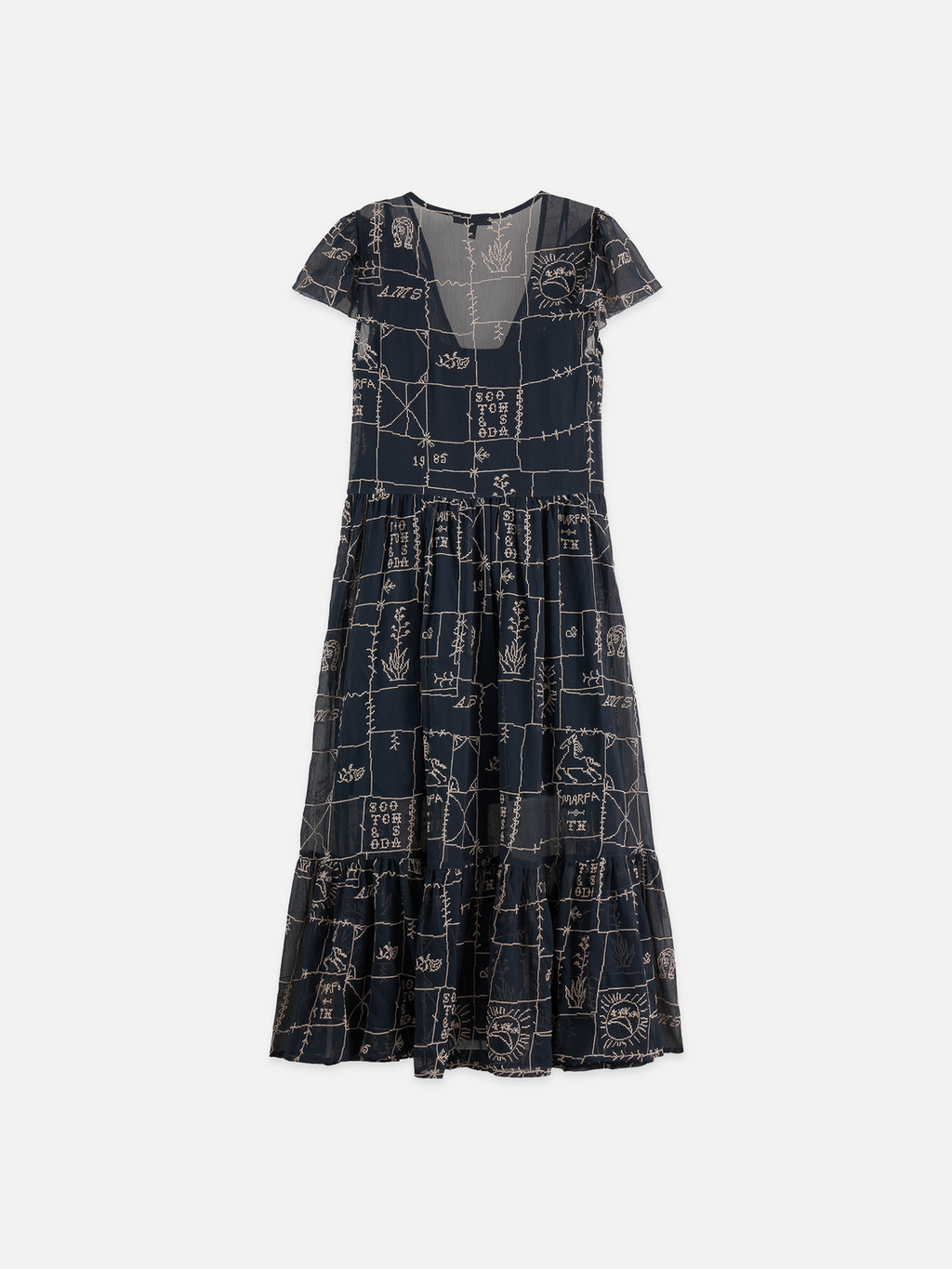Cross-stitch embroidered midi dress