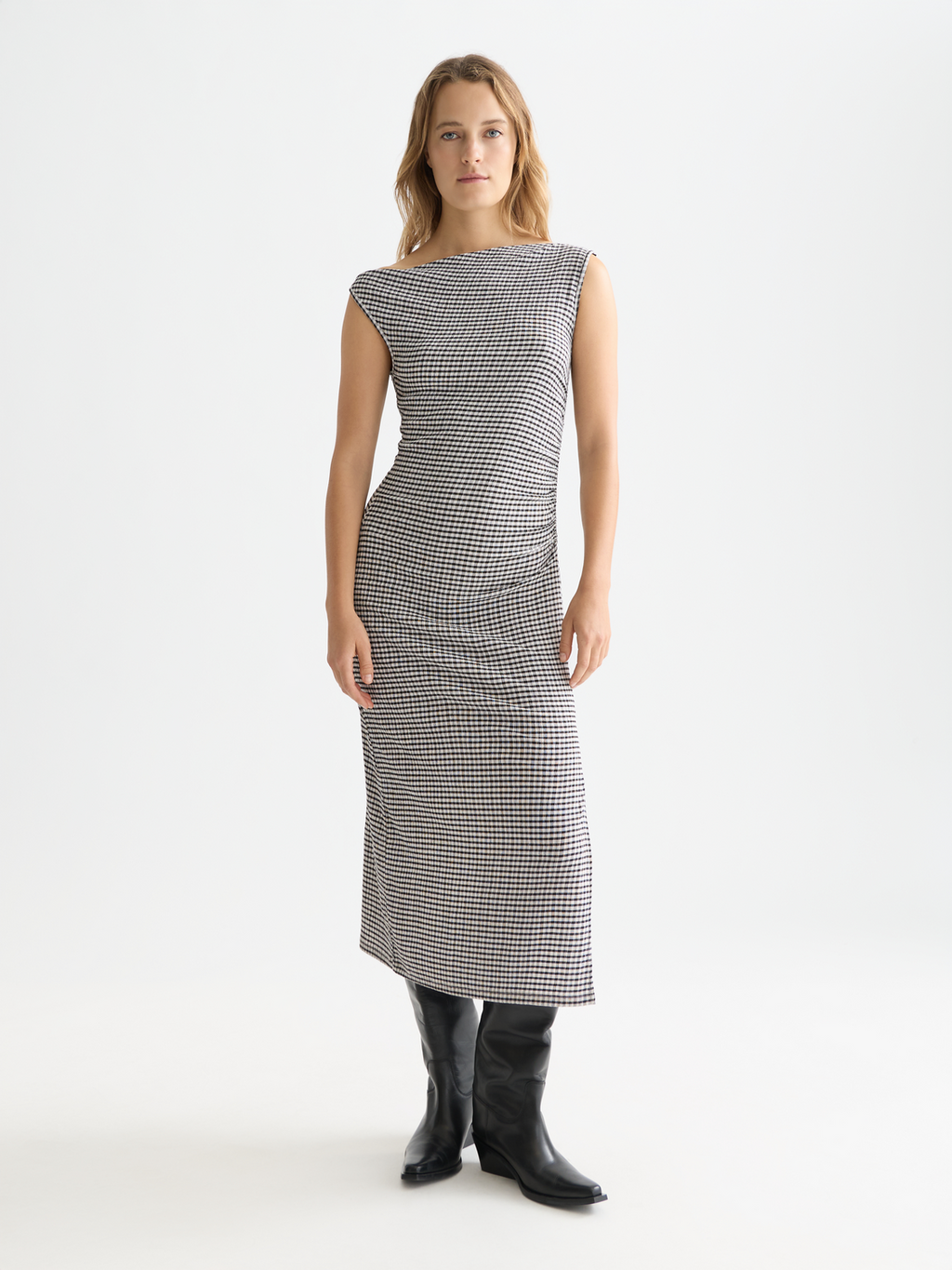 Structured gingham midi dress
