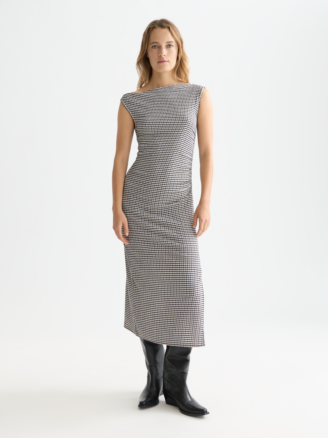 Structured gingham midi dress