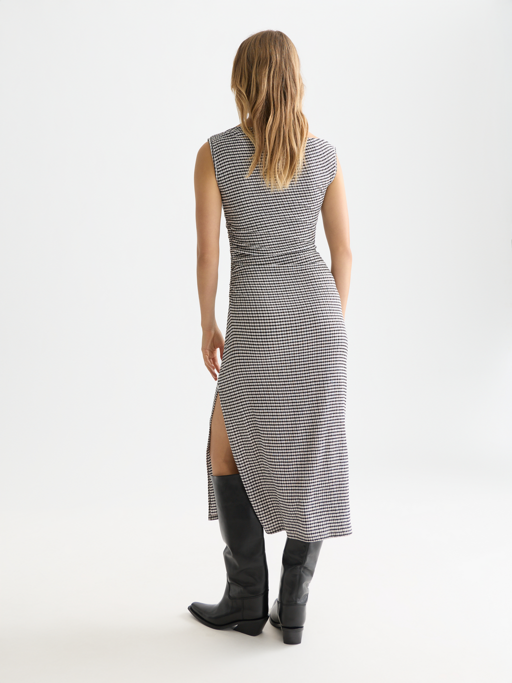 Structured gingham midi dress
