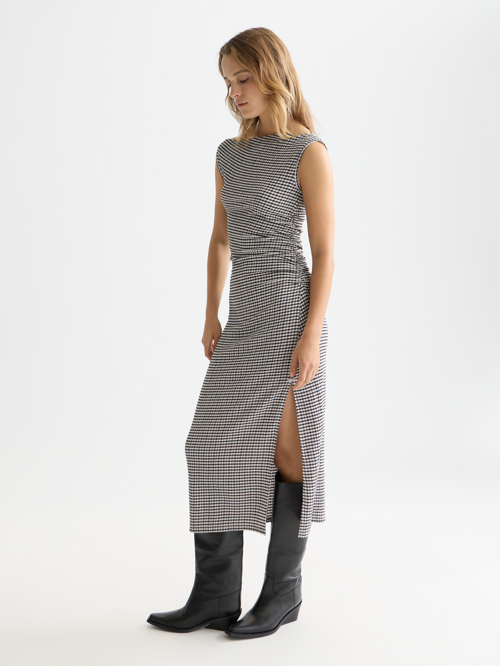 Structured gingham midi dress