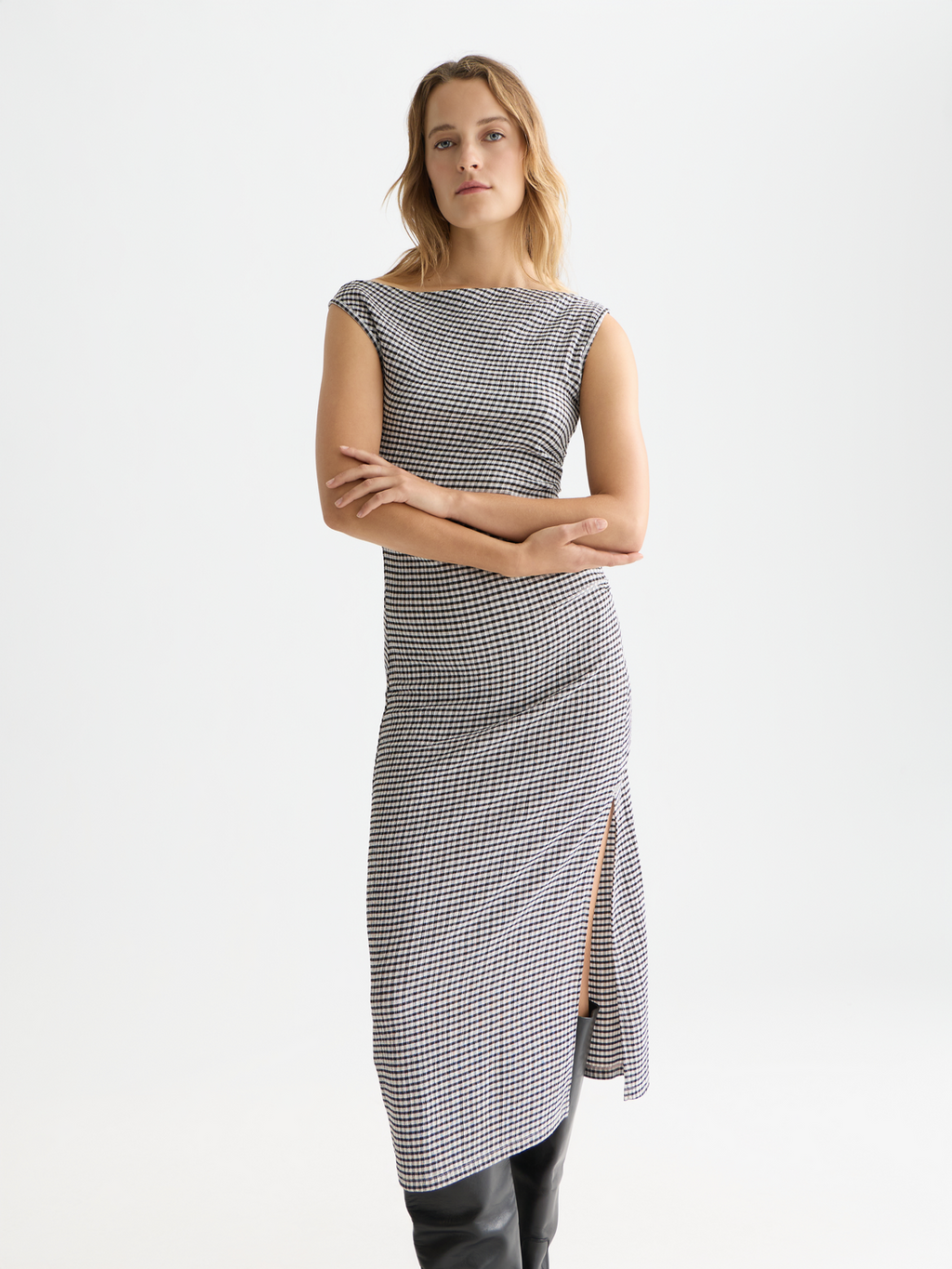 Structured gingham midi dress