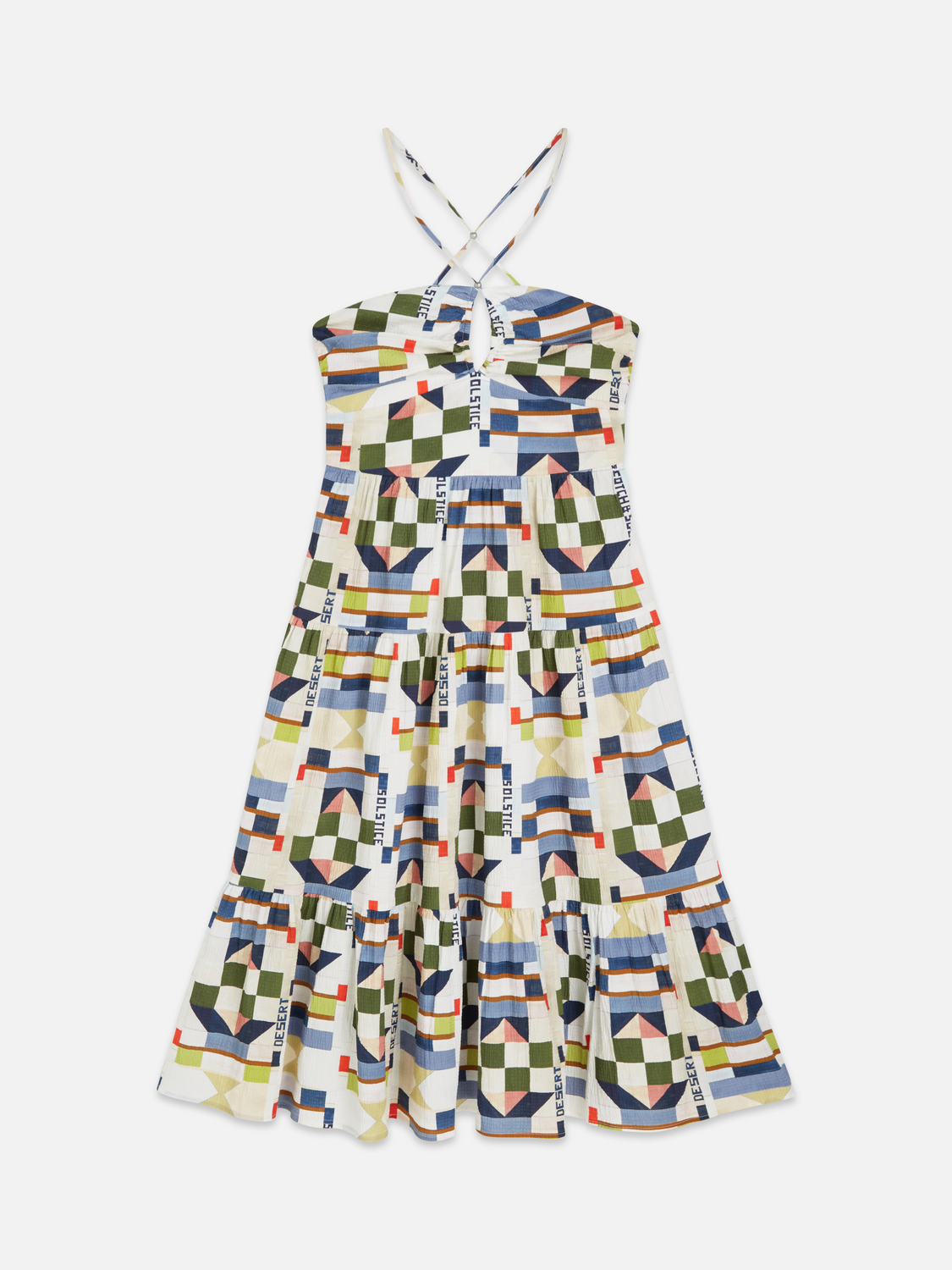 Cotton seersucker keyhole halter midi dress