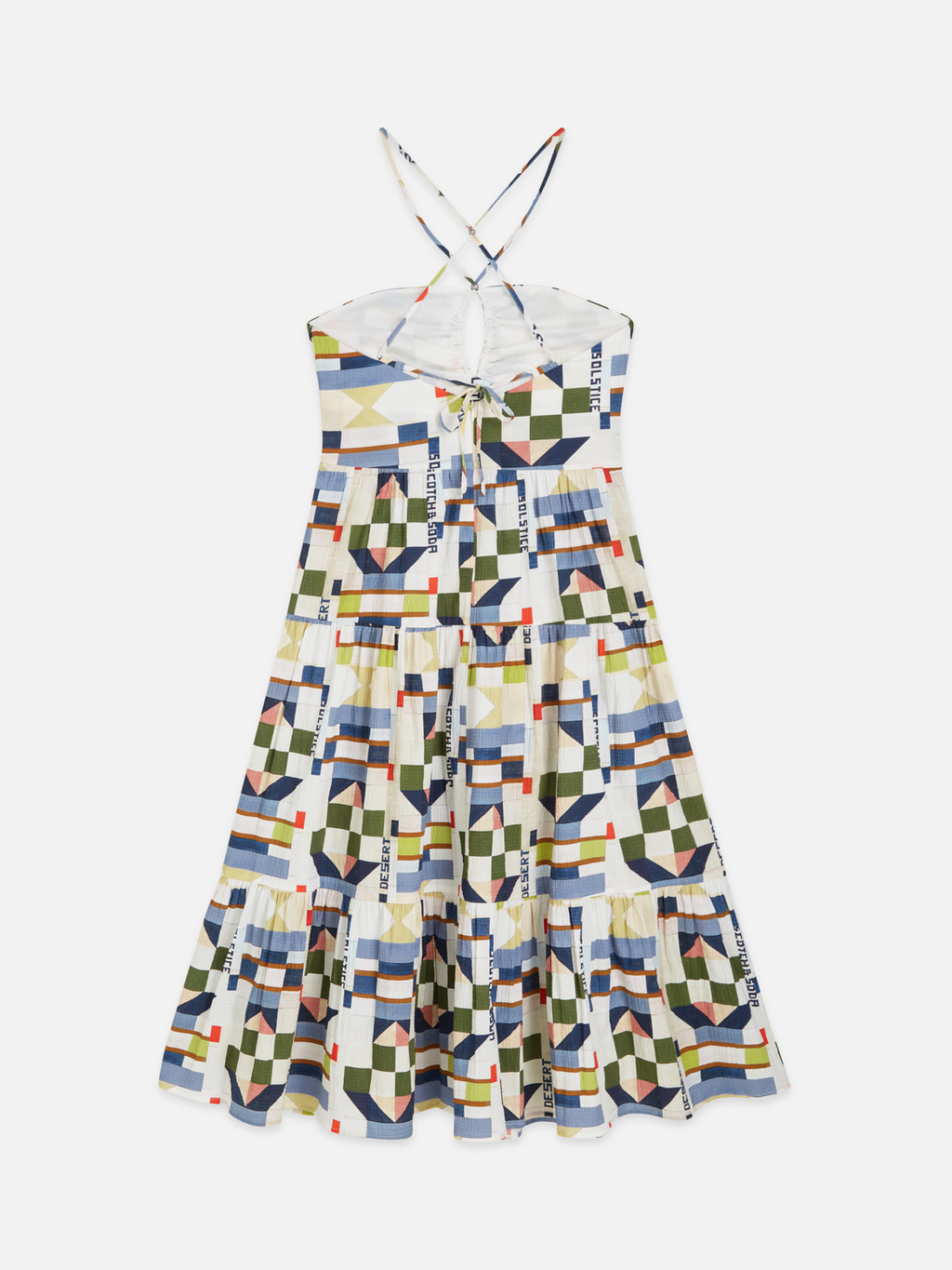 Cotton seersucker keyhole halter midi dress