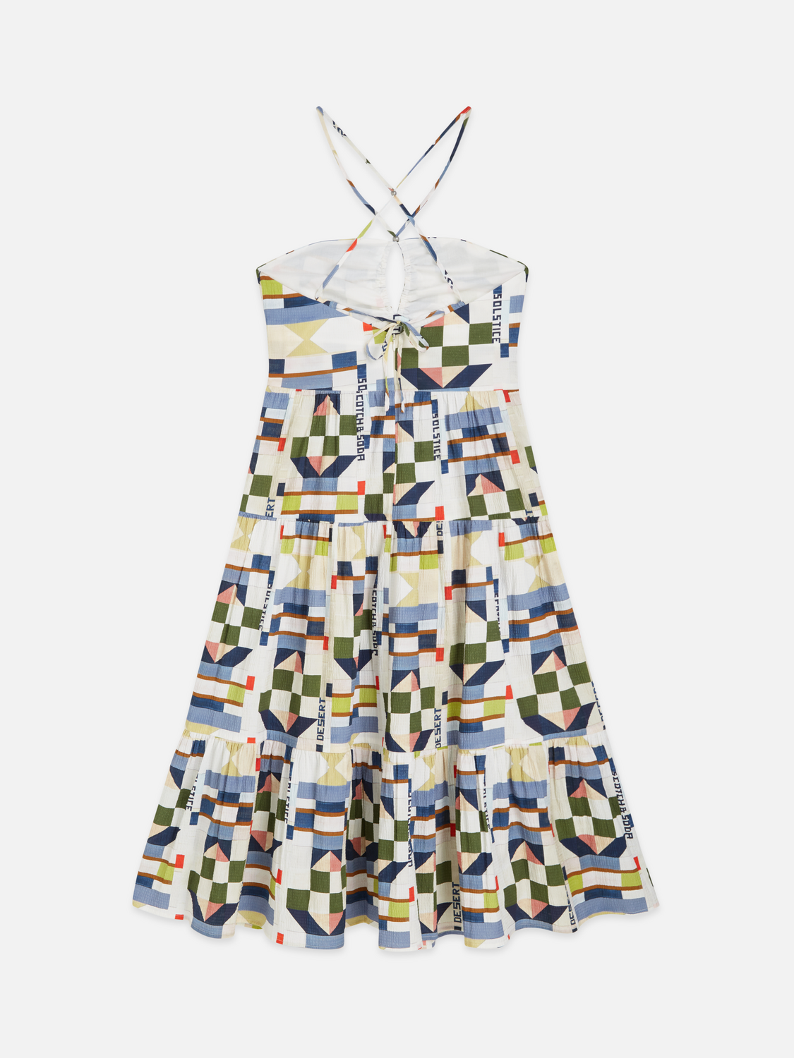 Cotton seersucker keyhole halter midi dress